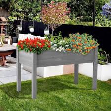 Outdoor Wooden Gray Raised Garden Beds