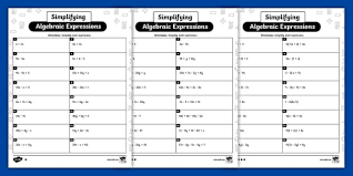 Seventh Grade Simplifying Algebraic