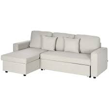 White Linen Fabric Sectional Sofa Bed