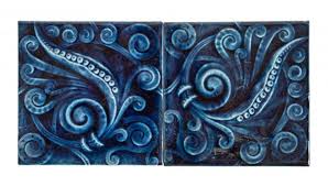 Blue Majolica Glazed Fireplace Tiles