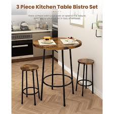 Mieres 3 Pieces Rustic Brown Bar Table Set Table And Chairs Kitchen Counter Height Table Set For Living Room Bar Small Space