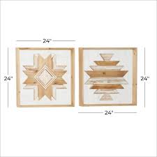 Set Of 2 Multi Colored Wood Rustic Abstract Wall Decor 24