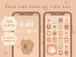 Cute Cat Bakery Neutral Icon Set Ios