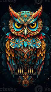Stained Glass Owl On Dark Background Ai