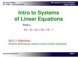Intro To Systems Of Linear Equations