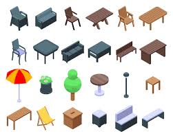 Garden Furniture Icons Set Isometric Style