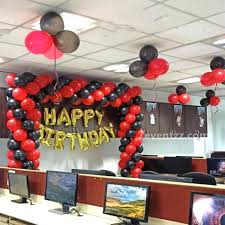 birthday decoration in office with balloons