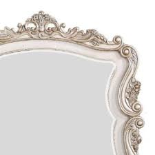 50 Inch Solid Wood Mirror Scalloped Scroll Ornate Trim Antique White