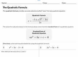 The Quadratic Formula Review