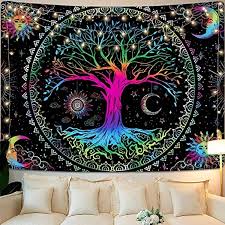 Colorful Tree Of Life Yin Yang Tapestry