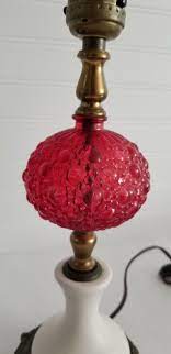 Vintage Table Lamp Red Glass Ball White