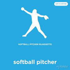 Softball Pitcher Icon Isolated On Blue