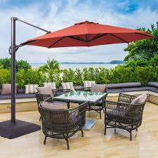 Sonkuki 11 Ft Aluminum Cantilever Patio Offset Umbrella Outdoor With A Base In Red