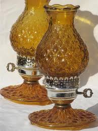 Quilted Pattern Amber Glass Lamps W