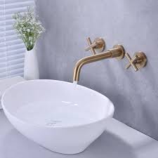 Proox 2 Handle Wall Mount Bathroom Faucet In Brushed Gold