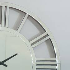 Round Silver Mirrored Skeleton Wall Clock