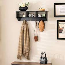 Gymax Versatile Wall Mounted Coat Rack Space Saver W Wide And Flat Black