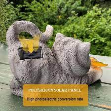 Solar Garden Statue Cat Garden Figurine Outdoor Decoration With Cat Holding Erfly For Yard Patio Lawn Art Decoration