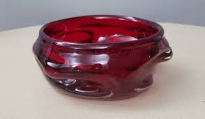 Ruby Red Round Glass Trinket Dish Heavy