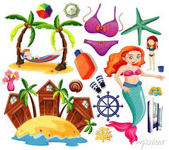 Set Of Summer Beach Icon And Mermaid