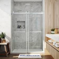 66 In W X 76 In H Double Sliding Frameless Shower Door In Brushed Nickel With Smooth Sliding And 3 8 In 10 Mm Glass