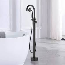 Single Handle Freestanding Roman Bathtub Shower Faucet With Handheld Shower In Matte Black Ab517mb