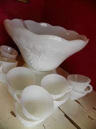 Punch Bowl Set Fenton Milk Glass