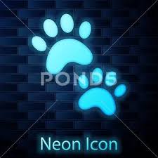 Glowing Neon Paw Print Icon Isolated On