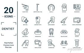 Dentist Linear Icon Set Includes Thin