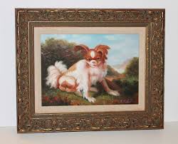 Vintage Dog Oil Painting Framed Dog