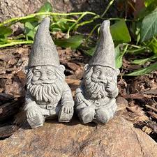 Handmade Pair Of Garden Gnomes Stone