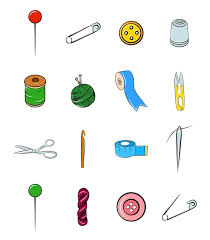 Handmade Sewing Tools Icon Set Cartoon