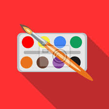 Watercolors And Paintbrush Icon In Flat