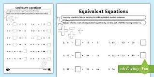 Missing Number Equations Worksheets