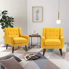 Uixe Yellow Linen Arm Chair Set Of 2