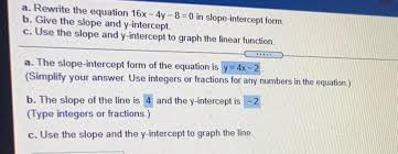 Equation 16x 4y 8 0 In Slope Intercept