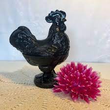 Milkglass Pedestal Rooster Candy Dish