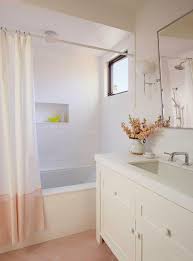 Pink Banded Shower Curtain At White