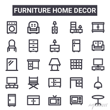 Furniture Home Decor Outline Icon Set