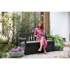 Keter Solana 70 Gallon Storage Bench Deck Box For Patio Furniture Front Porch Decor And Outdoor Seating