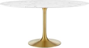 Modway Lippa 60 Round Artificial Marble Dining Table Gold White