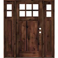 64 In X 80 In Craftsman Knotty Alder Rm Stained Left Hand Low E 10 Lite Clear Wood Single Prehung Front Door Sidelites