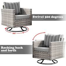 Hooowooo Crater Grey 9 Piece Wicker Wide Plus Arm Patio Conversation Sofa Set With Swivel Rocking Chairs And Stripe Grey Cushions