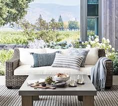 Outdoor Torrey 85 5 All Weather Wicker Slope Arm Sofa With Cushion Charcoal Gray Pottery Barn