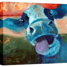Classy Art Goofy Cow On Canvas Mixed