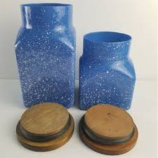 Glass Canisters Blue And White Speckled