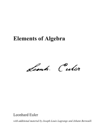 Elements Of Algebra By Leonhard Euler
