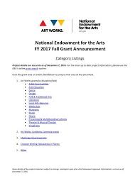 National Endowment For The Arts Fy 2017