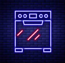 Glowing Neon Line Oven Icon Isolated On