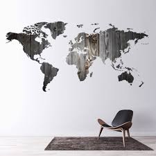 Dark Wood Effect World Map Wall Sticker